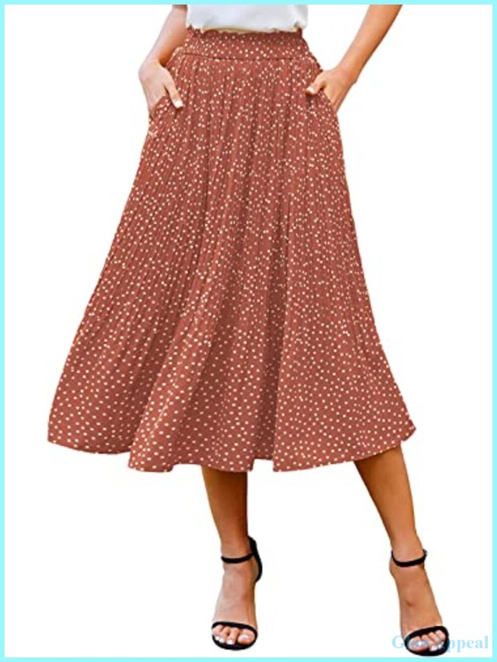 Women's Pleated High Waisted Midi Skirt A-Line Swing with Pockets